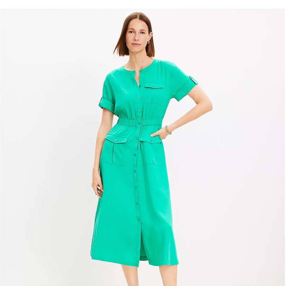 LOFT Vibrant Green Midi Dress